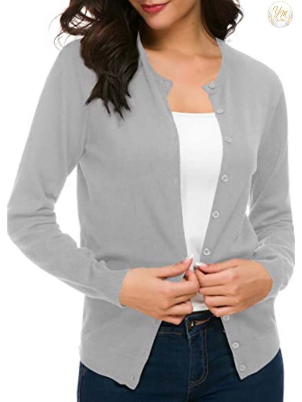 Women's Knit Cardigan Sweater Long Sleeve Crew Neck Button Down